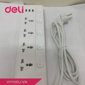 Ổ cắm điện DELI ET411_Ổ cắm điện 4 ổ + 3USB_Màu trắng