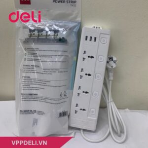 Ổ cắm điện DELI ET411_Ổ cắm điện 4 ổ + 3USB_Màu trắng