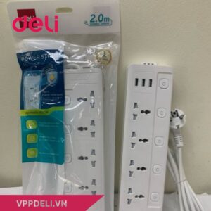 Ổ cắm điện DELI ET411_Ổ cắm điện 4 ổ + 3USB_Màu trắng