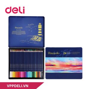 Bút chì màu gốc dầu hộp thiếc Deli EC122-24