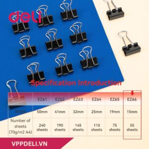 Kẹp giấy Deli EZ66 _15mm_hộp_màu đen