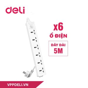 Ổ cắm điện DELI ET405 _ Ổ cắm điện 6 ổ dài 3m - Màu Trắng